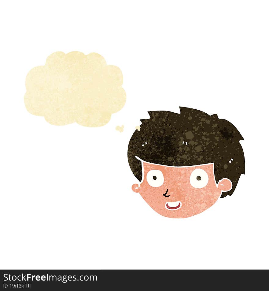 cartoon happy boy\'s face with thought bubble