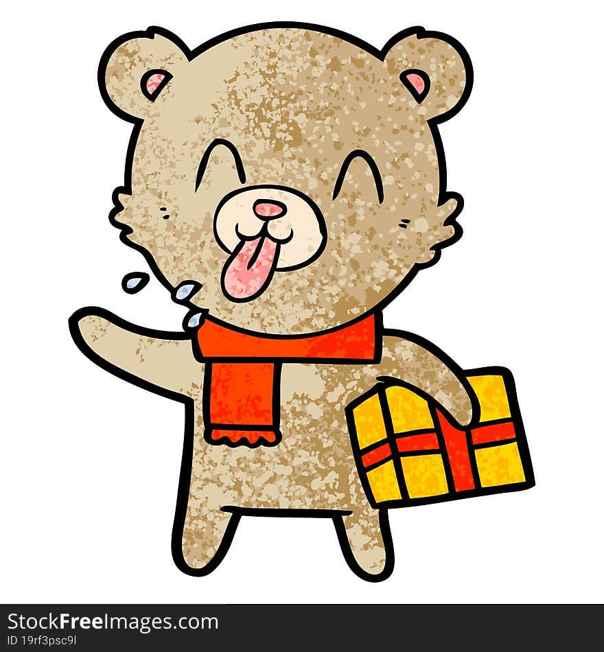 rude cartoon bear with present. rude cartoon bear with present