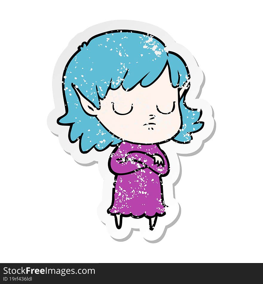 distressed sticker of a cartoon elf girl