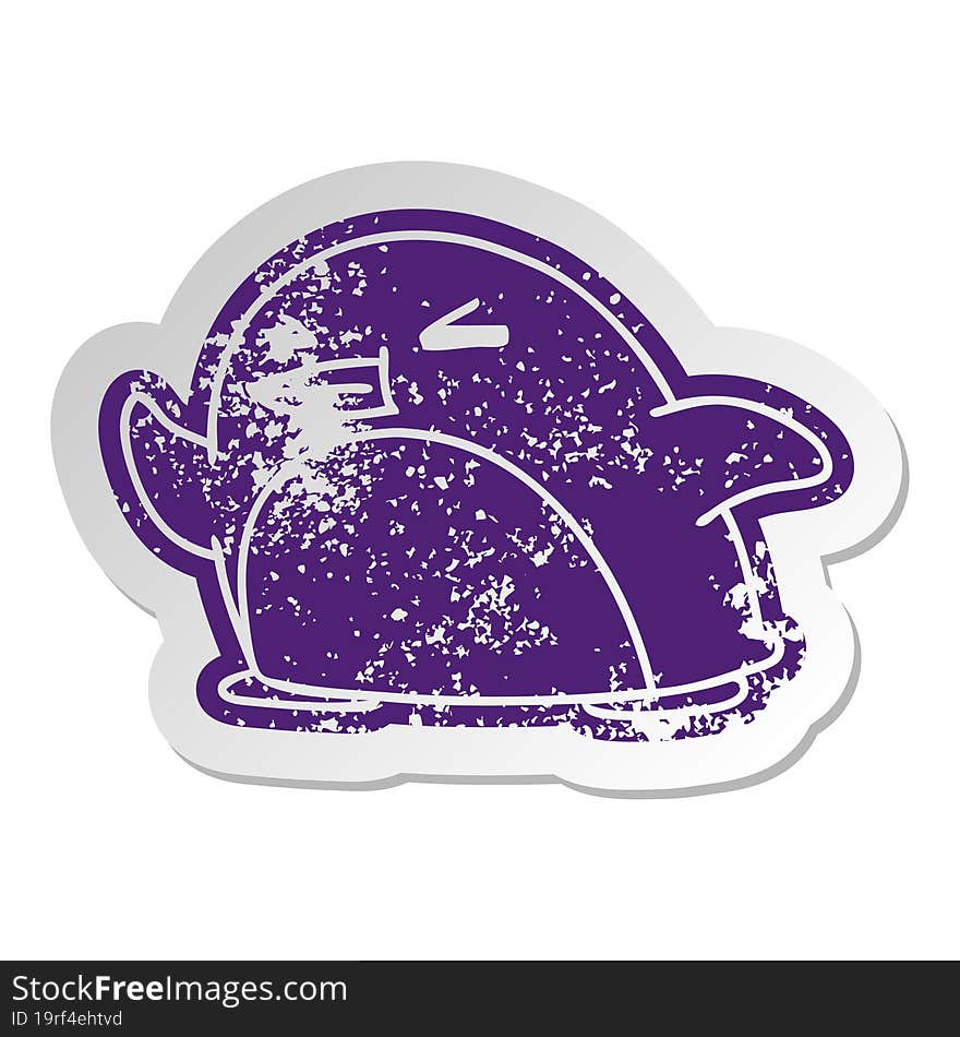 distressed old sticker kawaii of a cute penguin