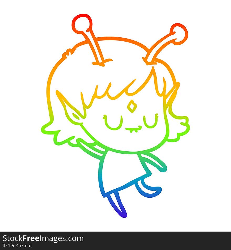 rainbow gradient line drawing of a cartoon alien girl