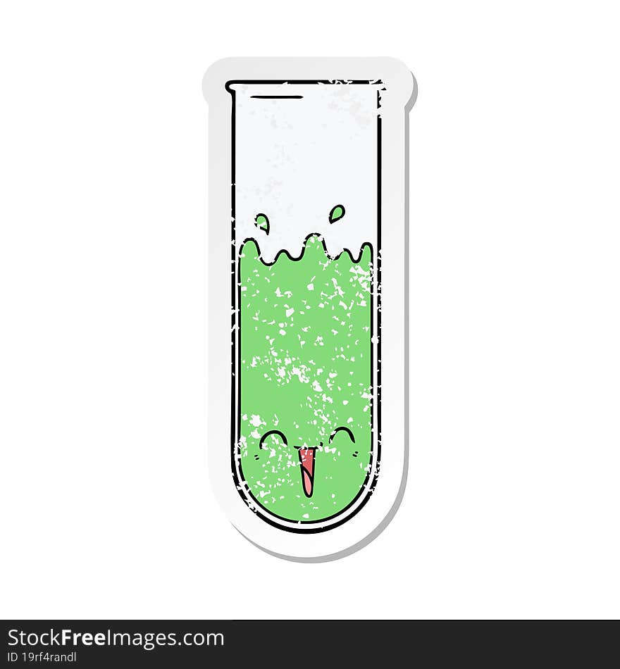 distressed sticker of a cartoon happy test tube