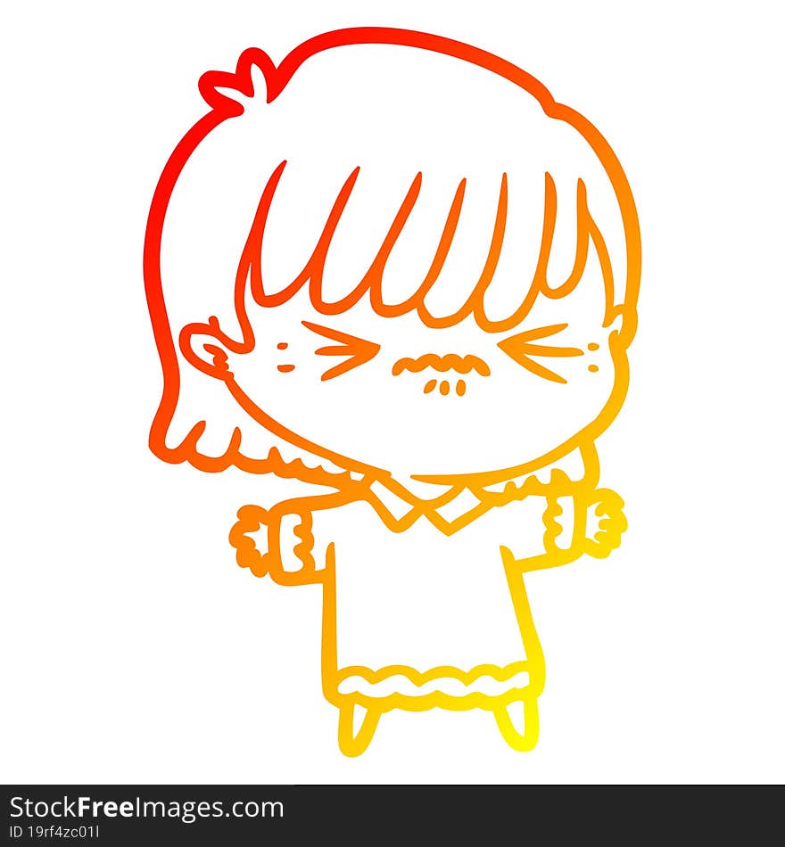 Warm Gradient Line Drawing Annoyed Cartoon Girl