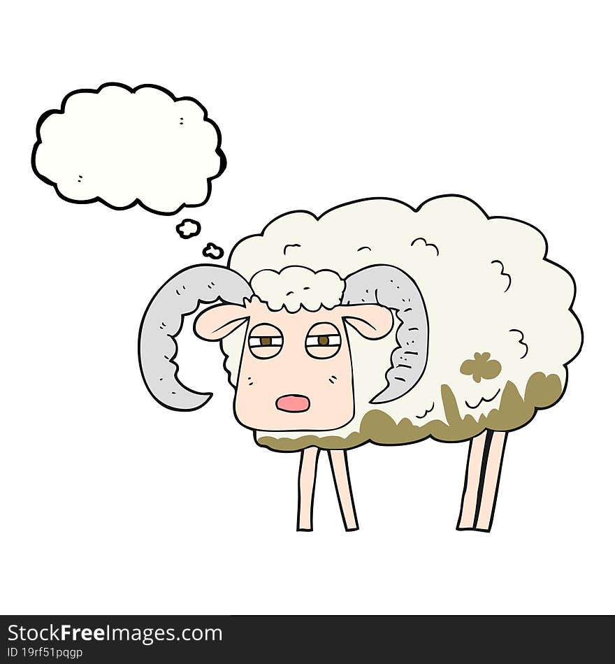 thought bubble cartoon ram covered in mud