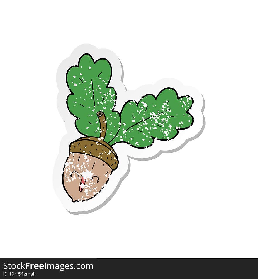 distressed sticker of a cartoon acorn