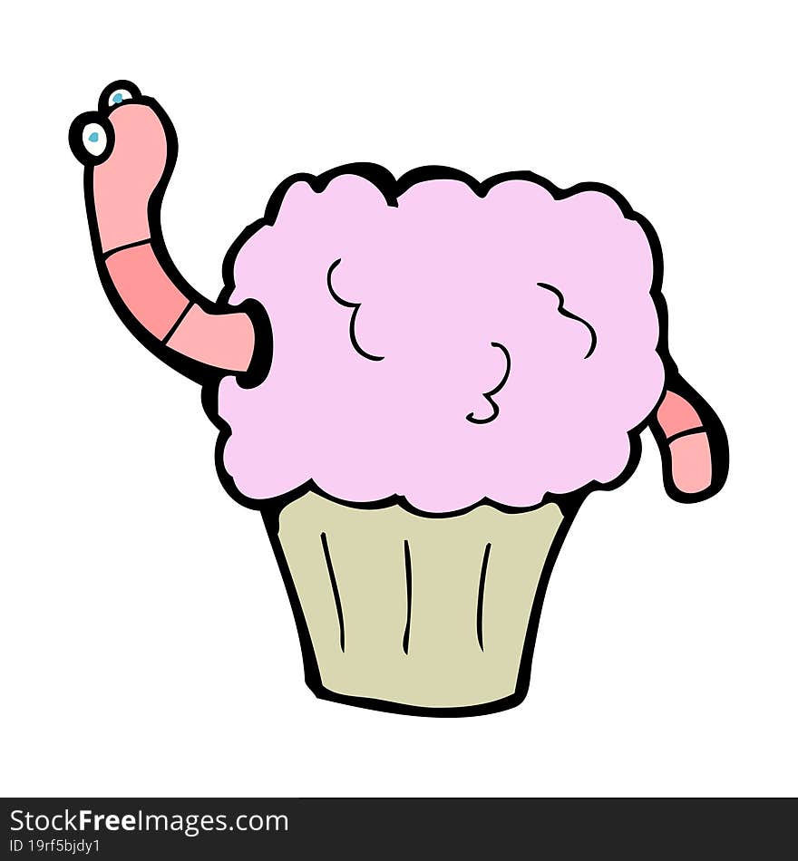 cartoon worm in cupcake