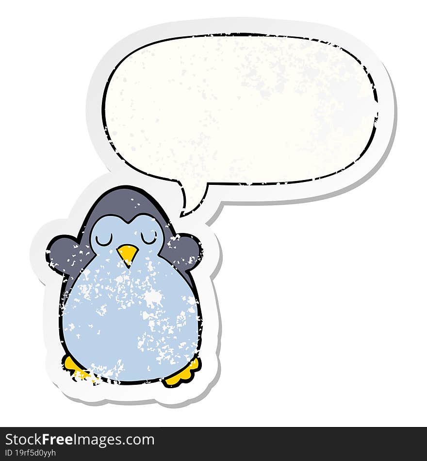 Cartoon Penguin And Speech Bubble Distressed Sticker