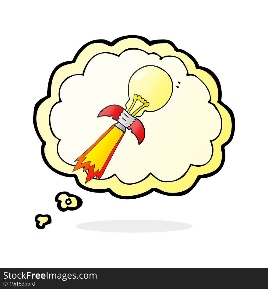 thought bubble cartoon lightbulb rocket ship