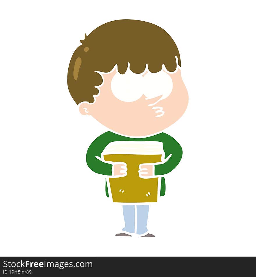 Flat Color Style Cartoon Curious Boy Holding A Book