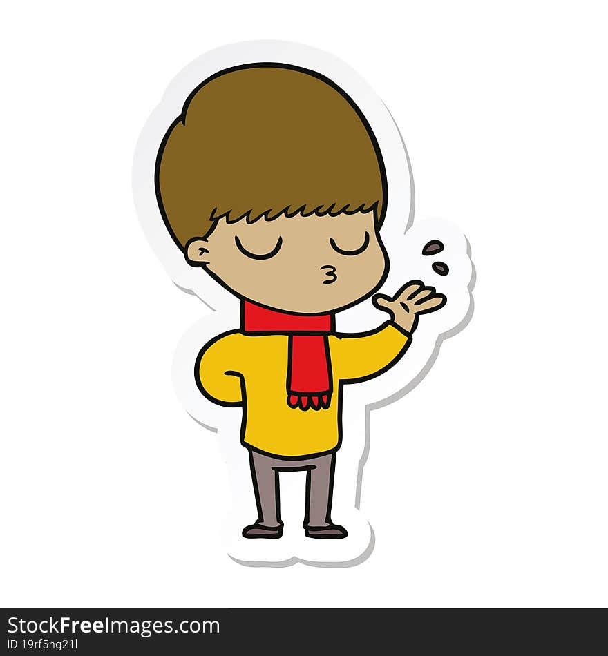 Sticker Of A Cartoon Calm Boy