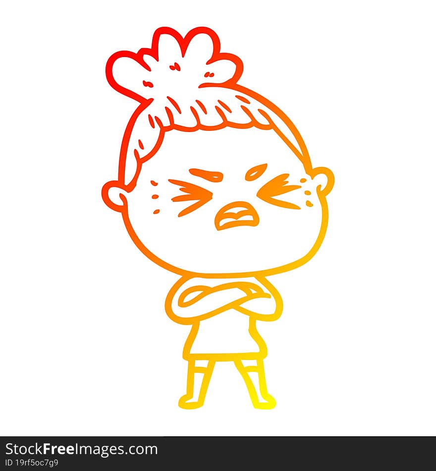 warm gradient line drawing cartoon angry woman