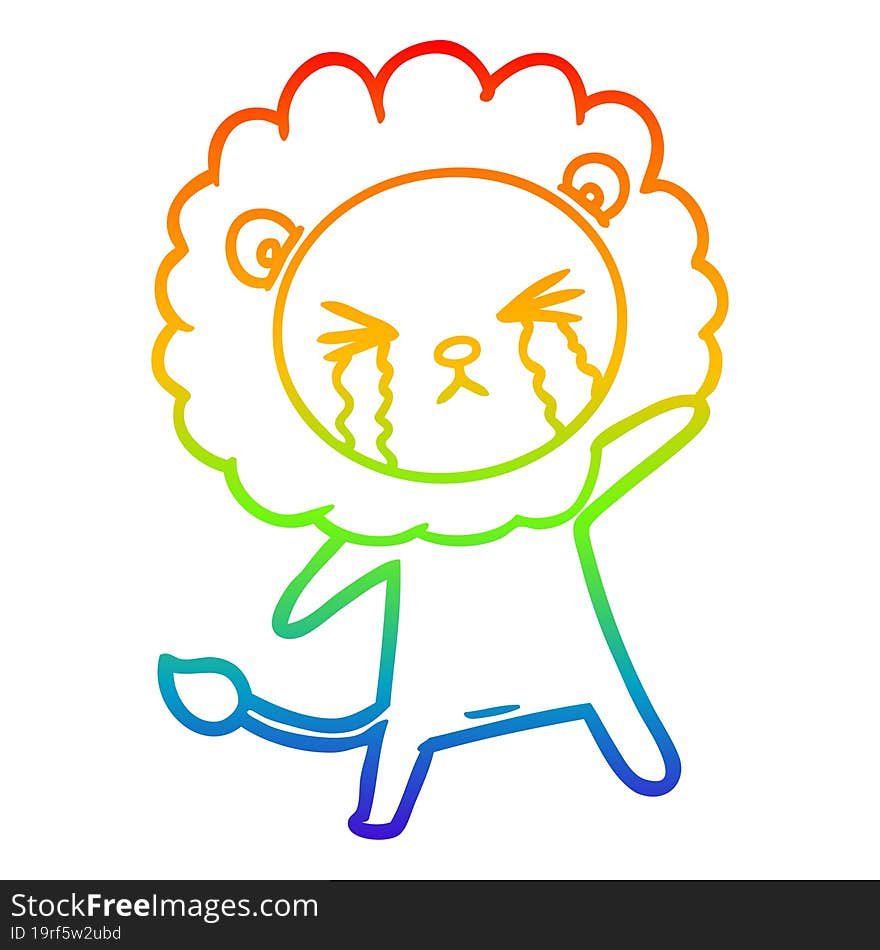 rainbow gradient line drawing cartoon crying lion