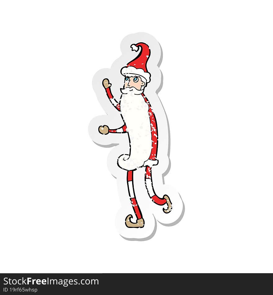 retro distressed sticker of a cartoon skinny santa