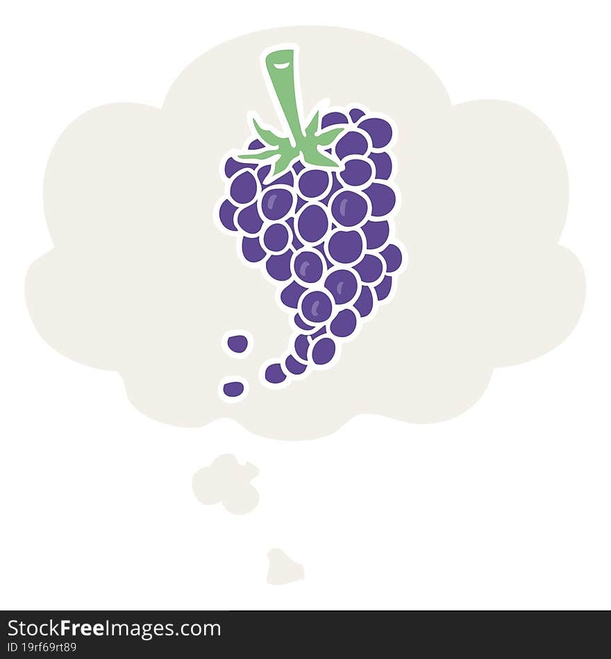 cartoon grapes and thought bubble in retro style