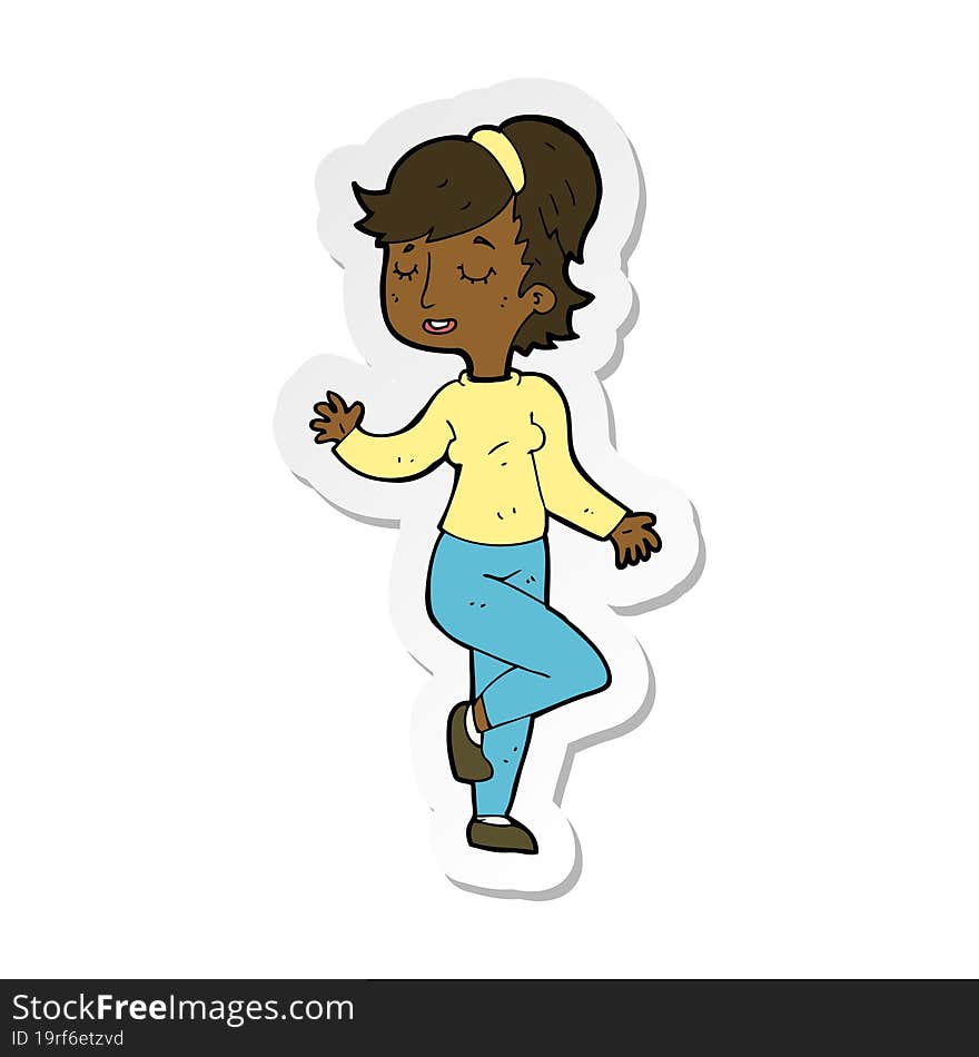 Sticker Of A Cartoon Dancing Woman