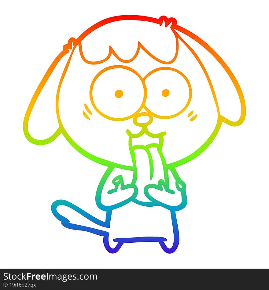 rainbow gradient line drawing of a cute cartoon dog