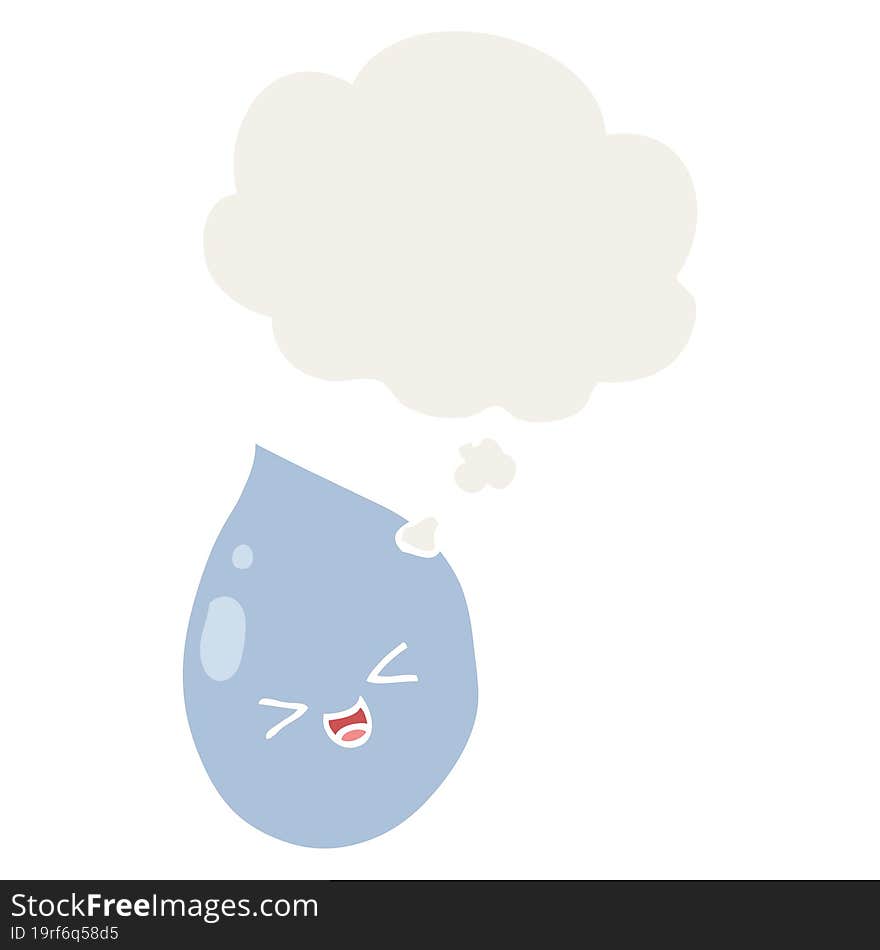 cartoon raindrop and thought bubble in retro style