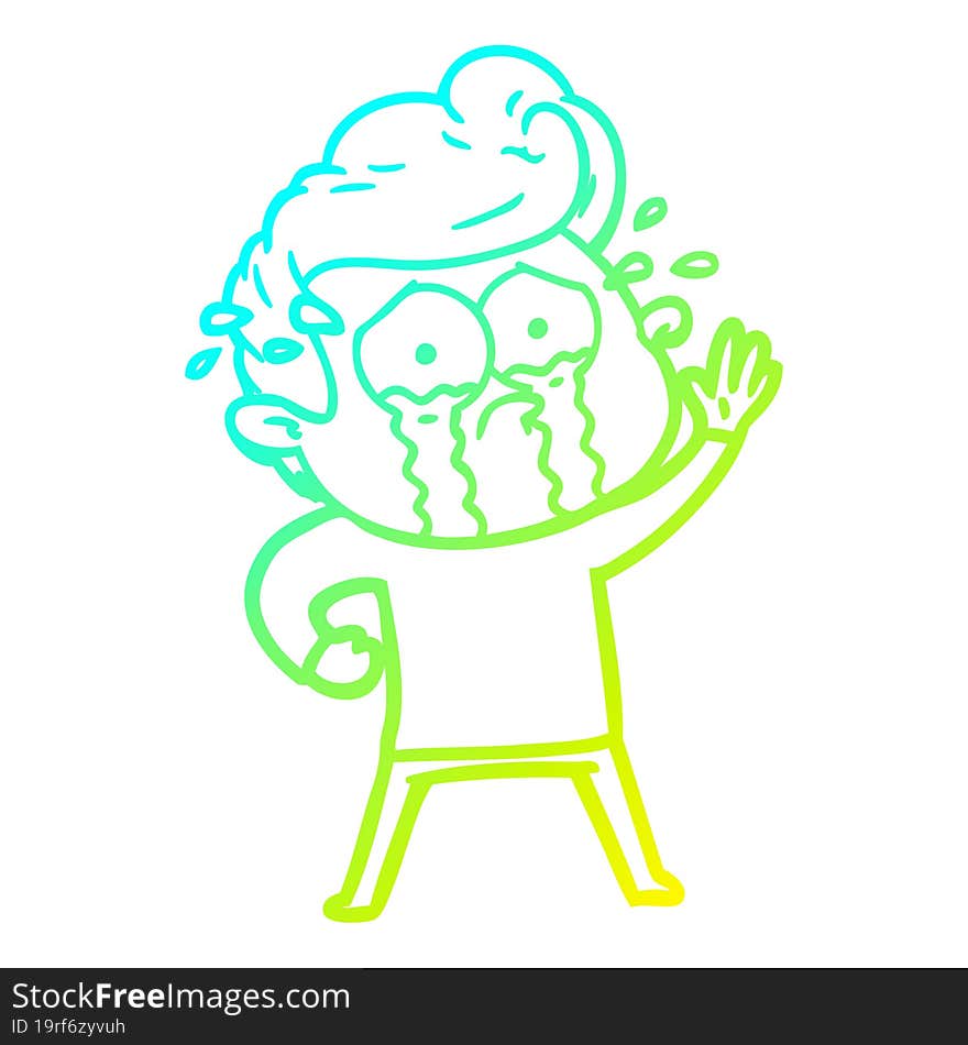 cold gradient line drawing cartoon crying man waving