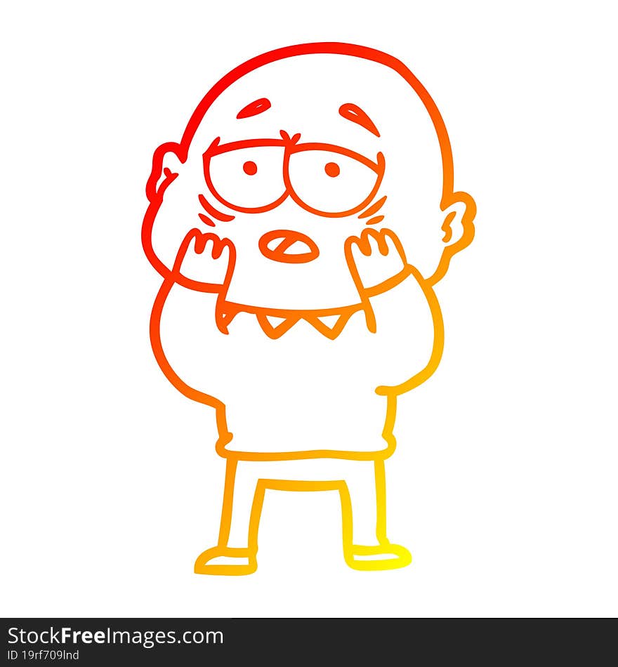 warm gradient line drawing cartoon tired bald man