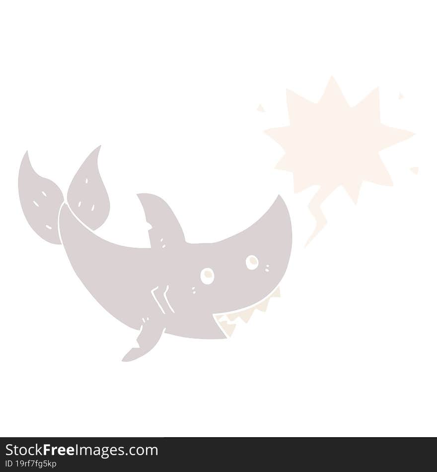 cartoon shark and speech bubble in retro style