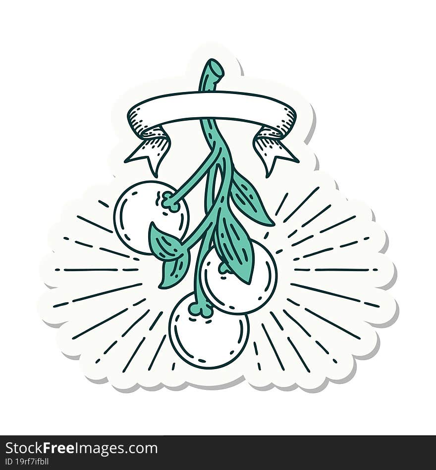 Sticker Of Tattoo Style Mistletoe Berries