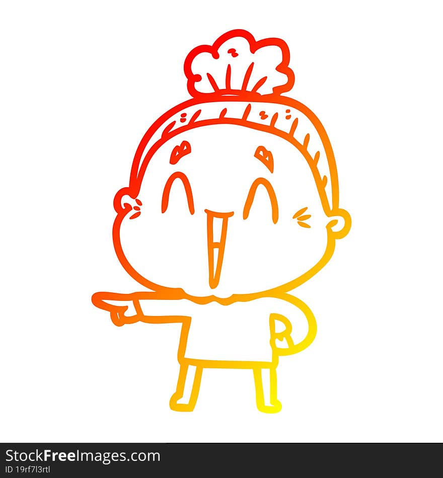 Warm Gradient Line Drawing Cartoon Happy Old Lady