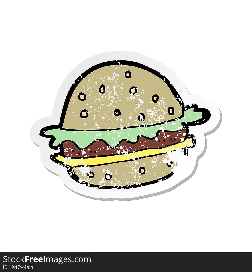 retro distressed sticker of a cartoon hamburger