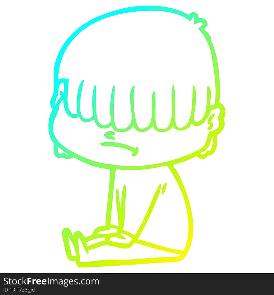 cold gradient line drawing cartoon boy with untidy hair