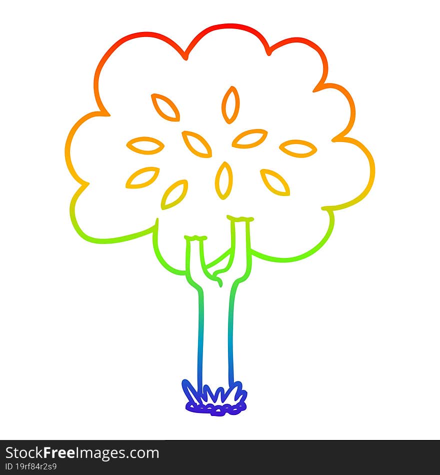 rainbow gradient line drawing of a cartoon tree