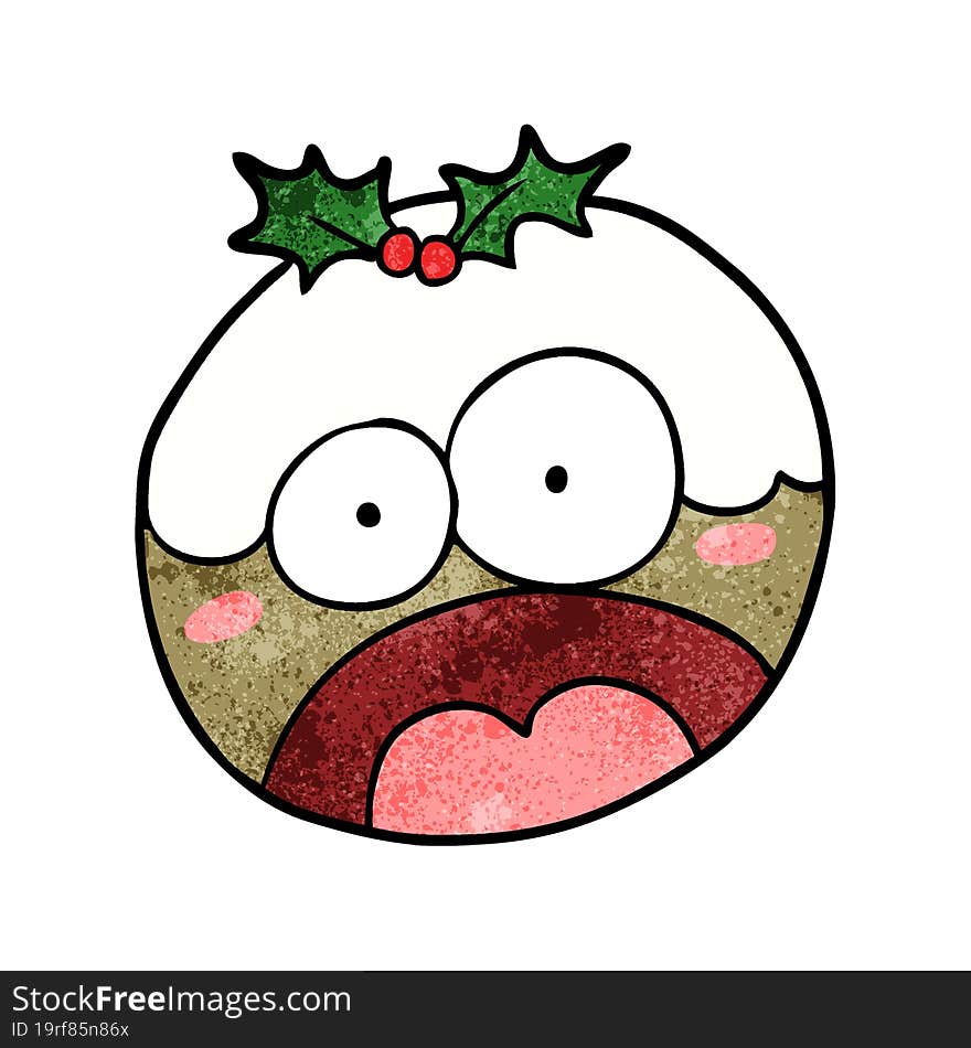 cartoon christmas pudding with shocked face. cartoon christmas pudding with shocked face