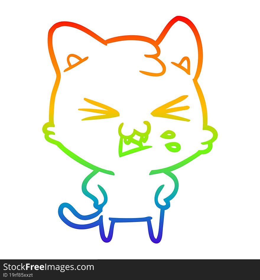 rainbow gradient line drawing cartoon cat hissing