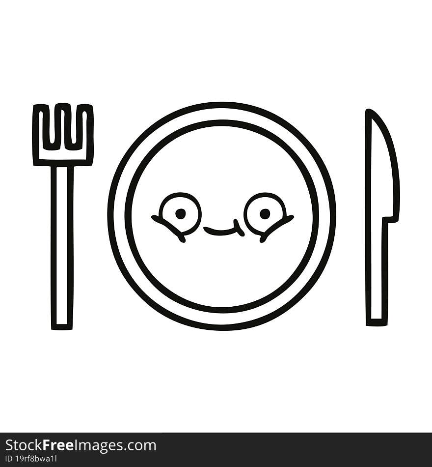 Line Drawing Cartoon Dinner Plate