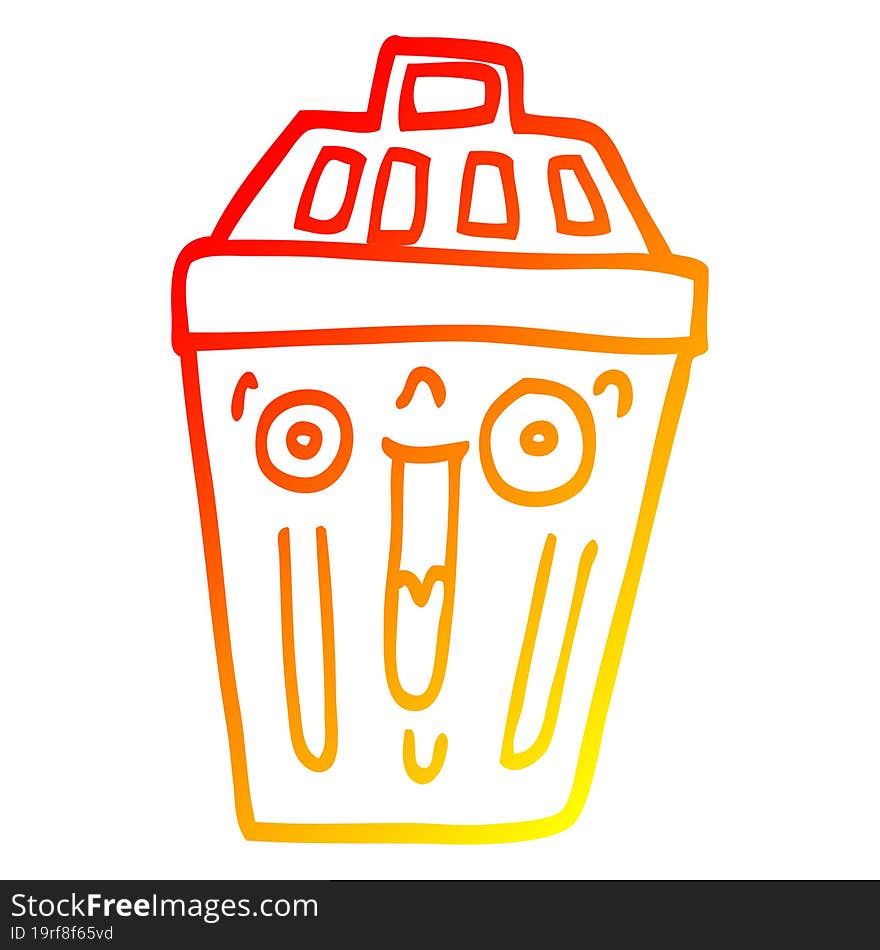 warm gradient line drawing cartoon waste bin