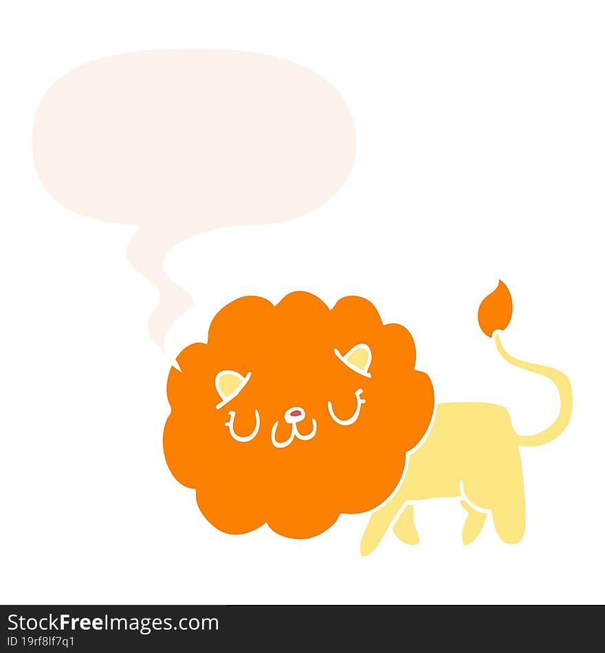 cartoon lion and speech bubble in retro style