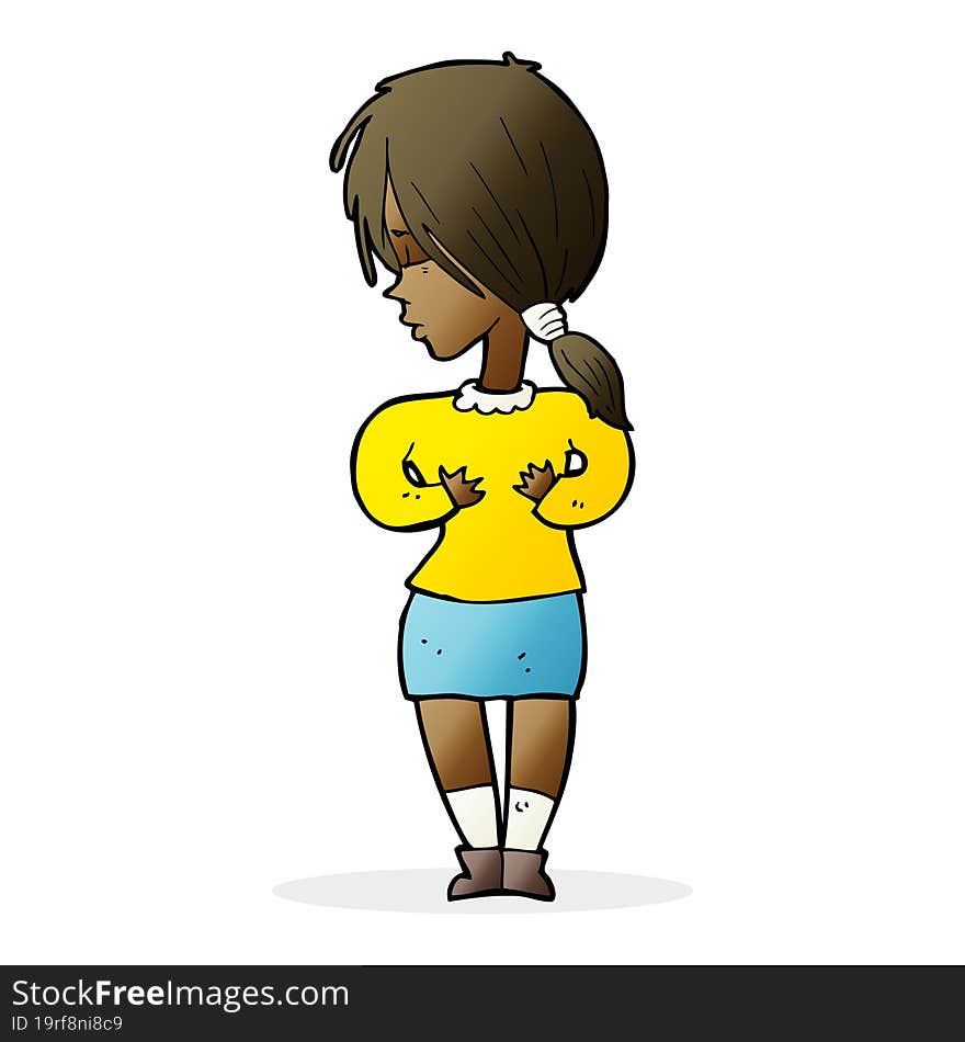 cartoon shy woman