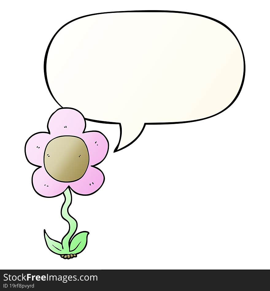 cartoon flower and speech bubble in smooth gradient style