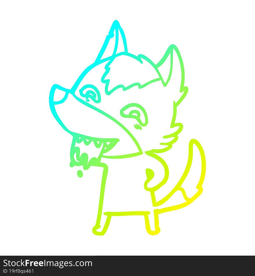 cold gradient line drawing cartoon hungry wolf