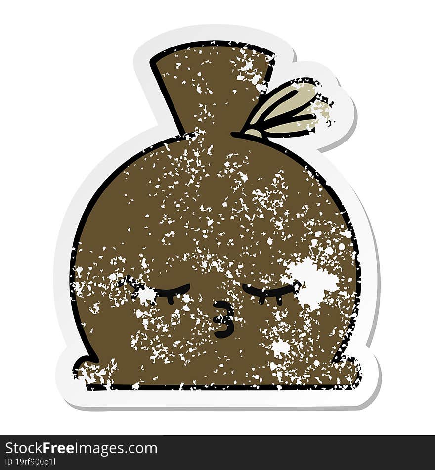 distressed sticker of a cute cartoon sack