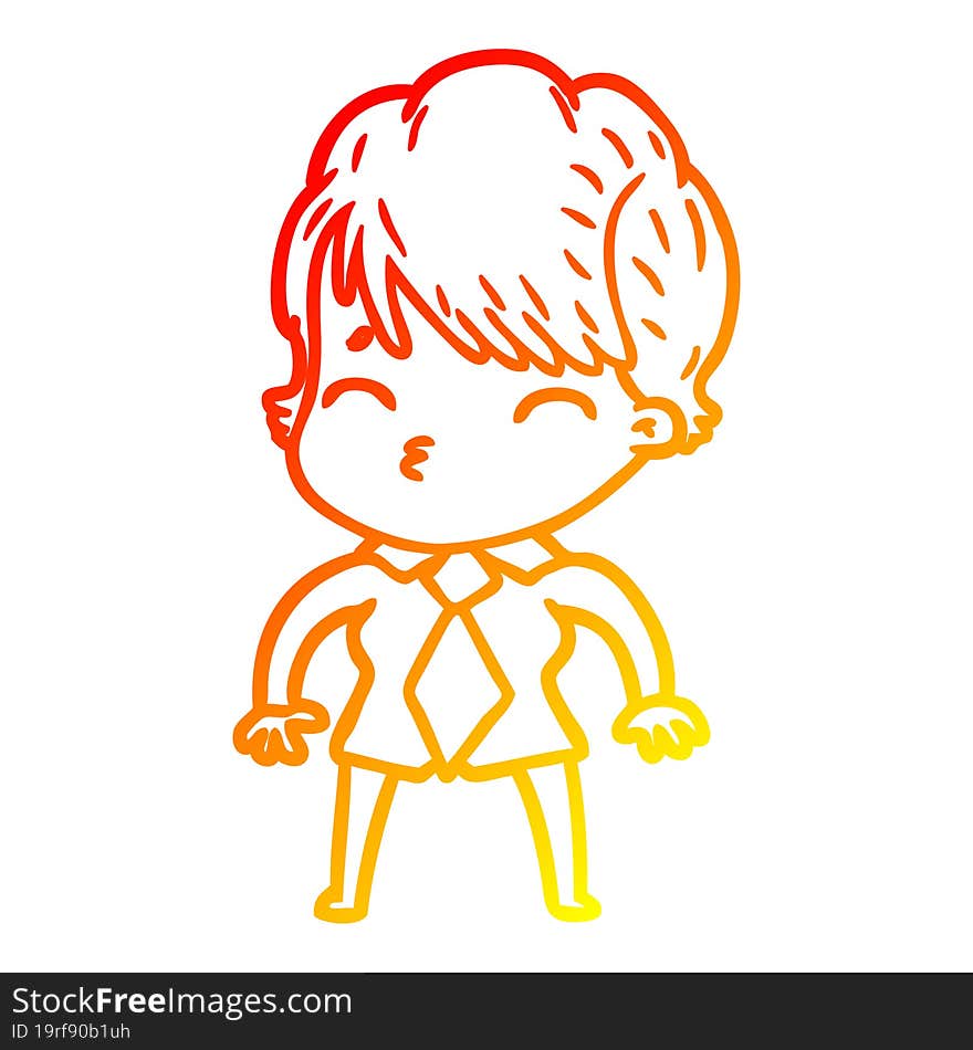 Warm Gradient Line Drawing Cartoon Woman Thinking