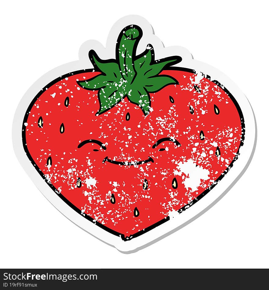 distressed sticker of a cartoon strawberry