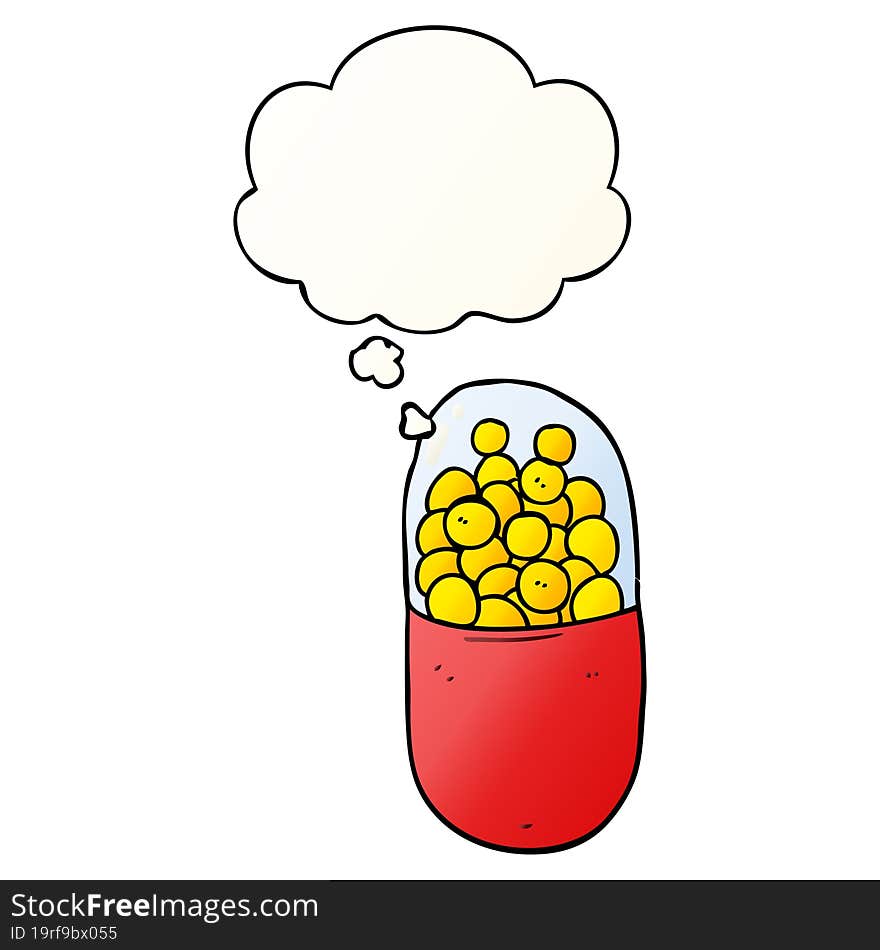 cartoon pill and thought bubble in smooth gradient style