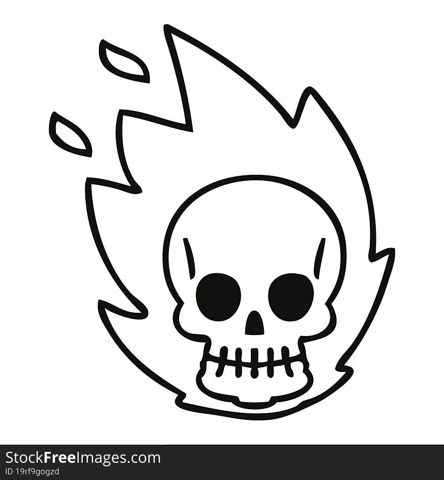 Quirky Line Drawing Cartoon Skull