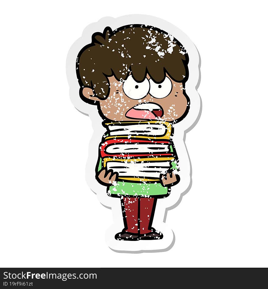 distressed sticker of a worried cartoon boy