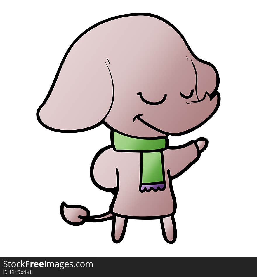 cartoon smiling elephant wearing scarf. cartoon smiling elephant wearing scarf