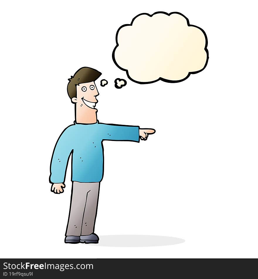 cartoon pointing man with thought bubble