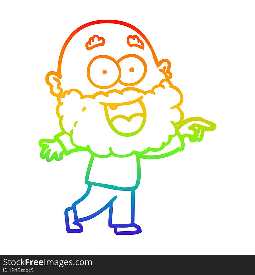 rainbow gradient line drawing of a cartoon crazy happy man with beard