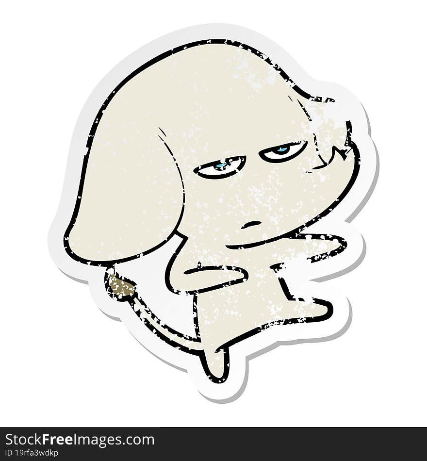 distressed sticker of a annoyed cartoon elephant