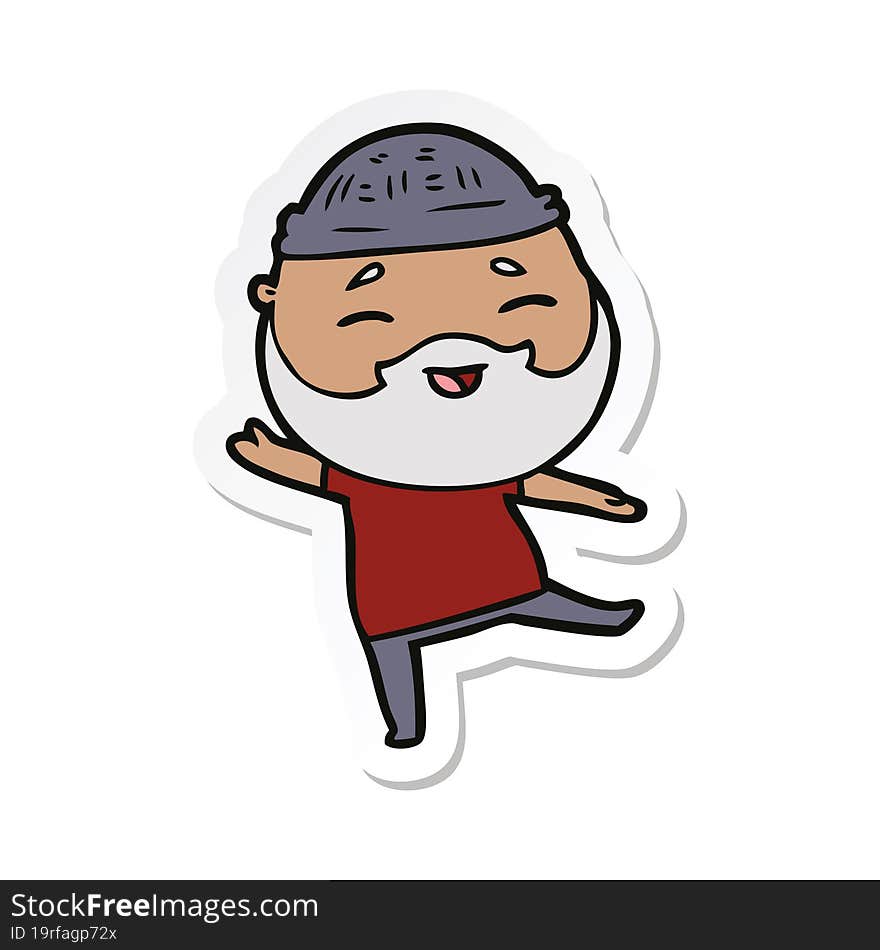 Sticker Of A Cartoon Happy Bearded Man