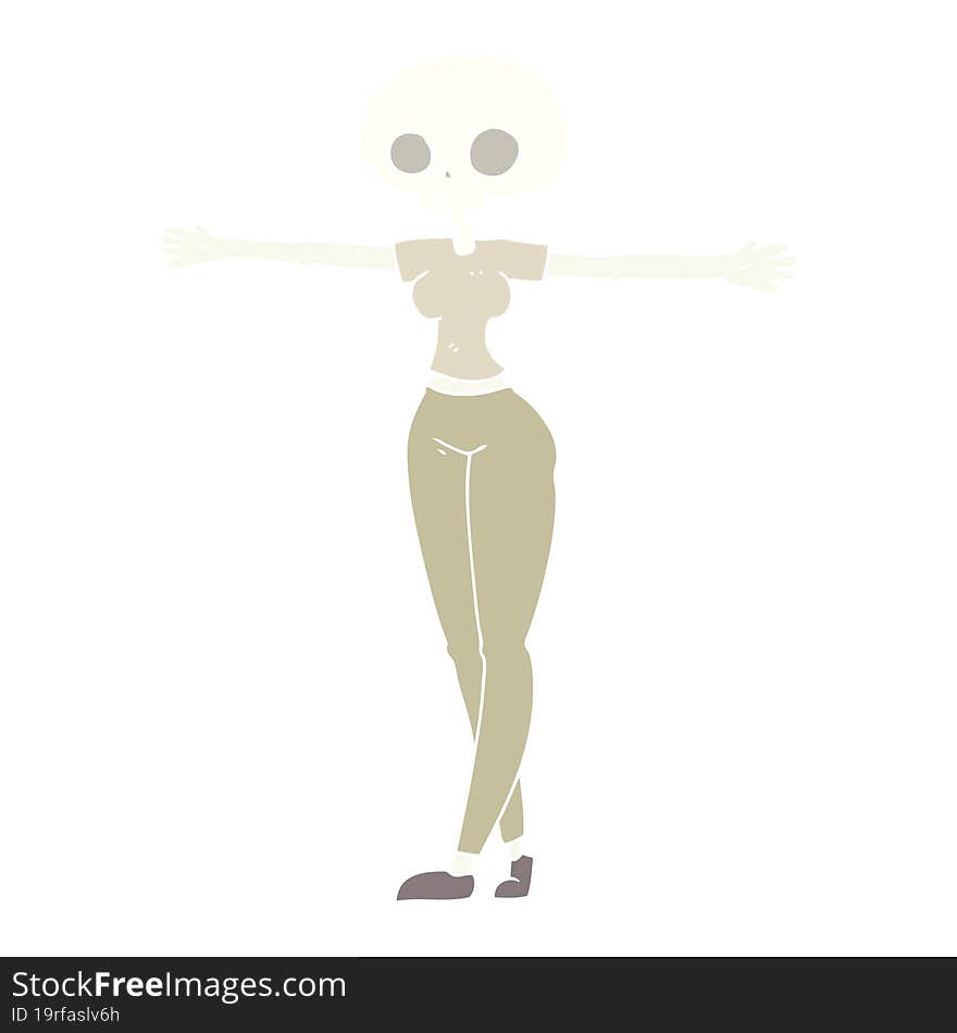 flat color illustration of a cartoon zombie woman