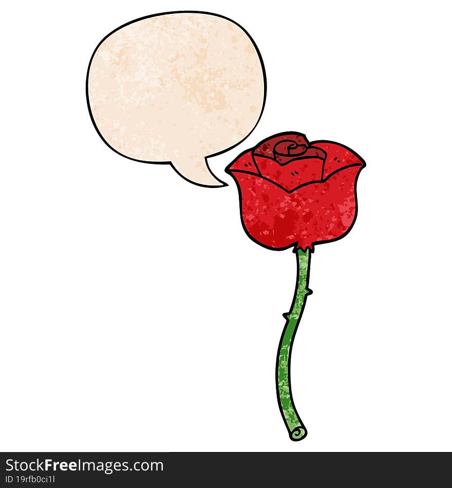 Cartoon Rose And Speech Bubble In Retro Texture Style